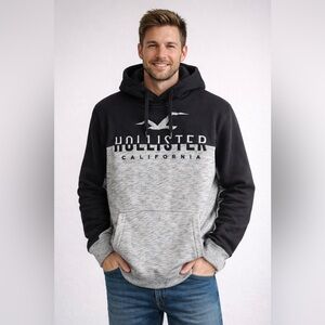 Hollister Men's Black and Gray Hoodie